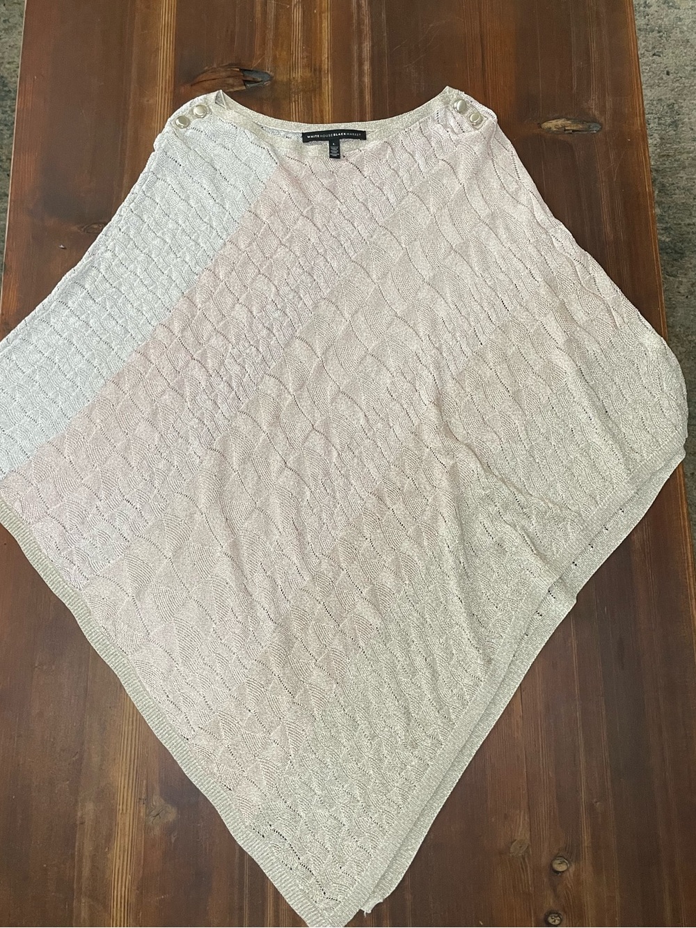 White House Black Market Light Pink Cable Knit Poncho with Shoulder Buttons